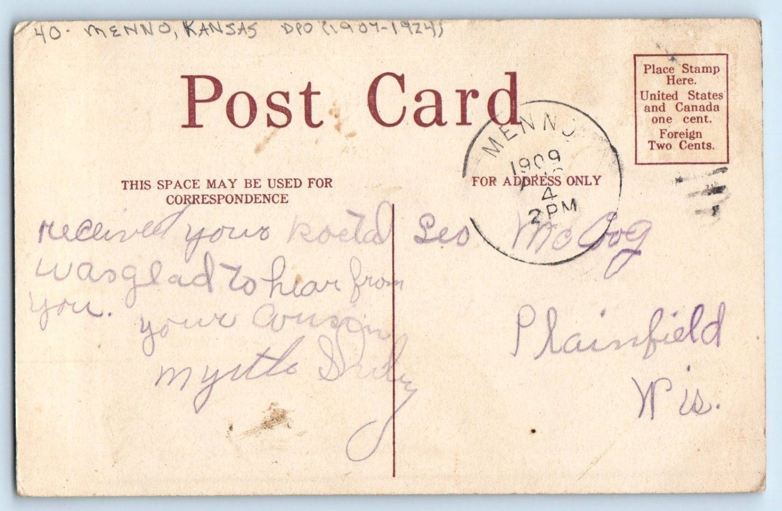 1909 Red And Yellow Roses Flowers Art Menno Kansas KS DPO (1907-1924) Postcard 1909 Red And Yellow Roses Flowers Art Menno Kansas KS DPO (1907-1924) Postcard