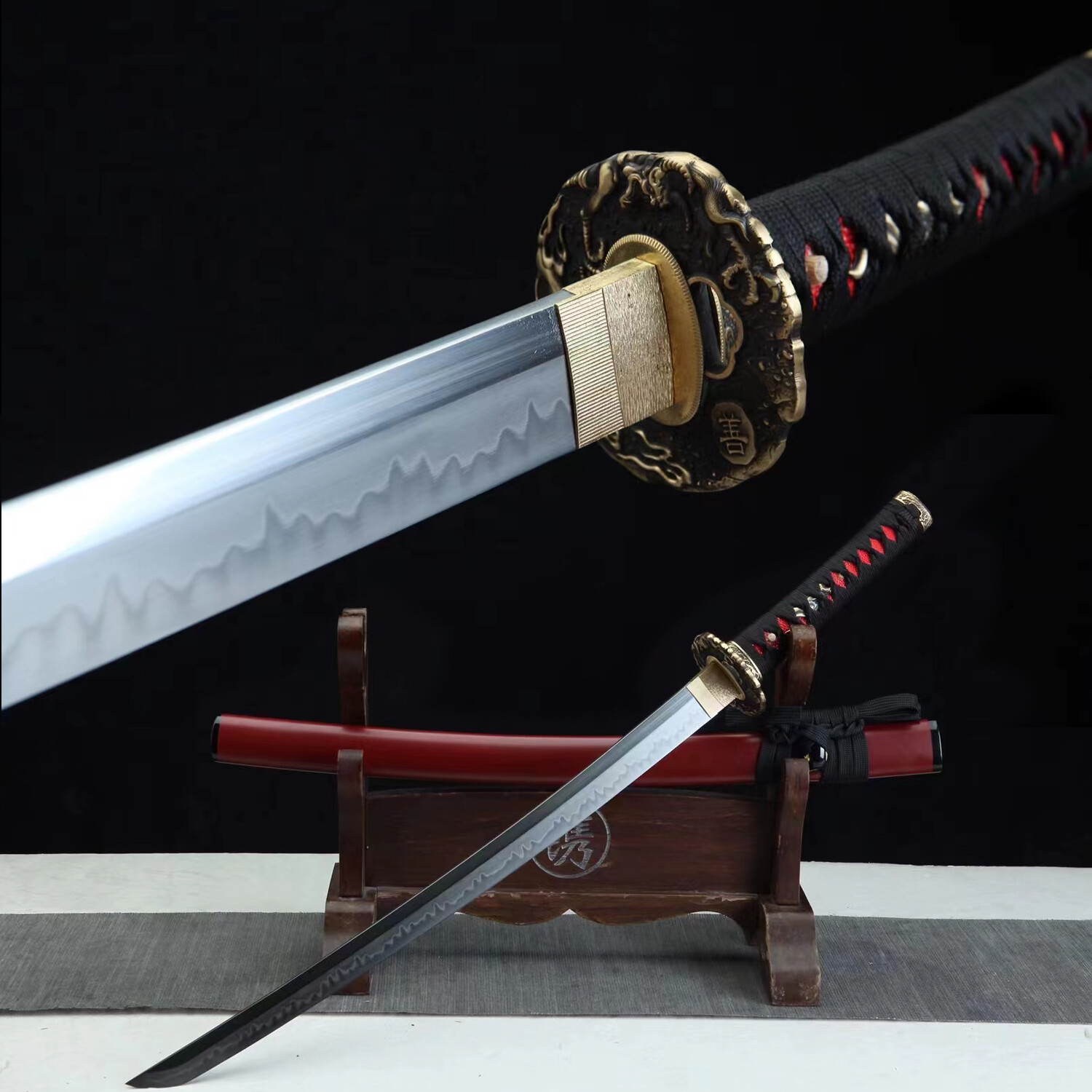 30'' Red Wakizashi Clay Tempered T10 Steel Japanese Samurai Sword Razor Sharp