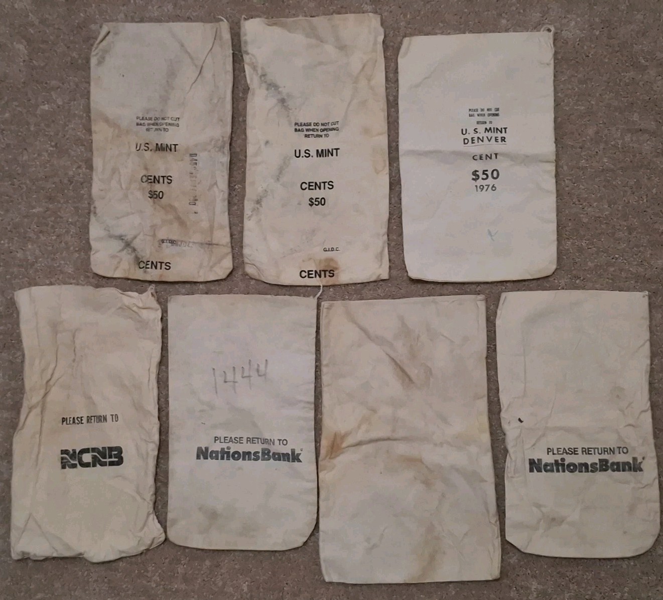 Lot Of 7 US Mint Bags Cent $50 Bags Only National Bank Denver GIDC 1976