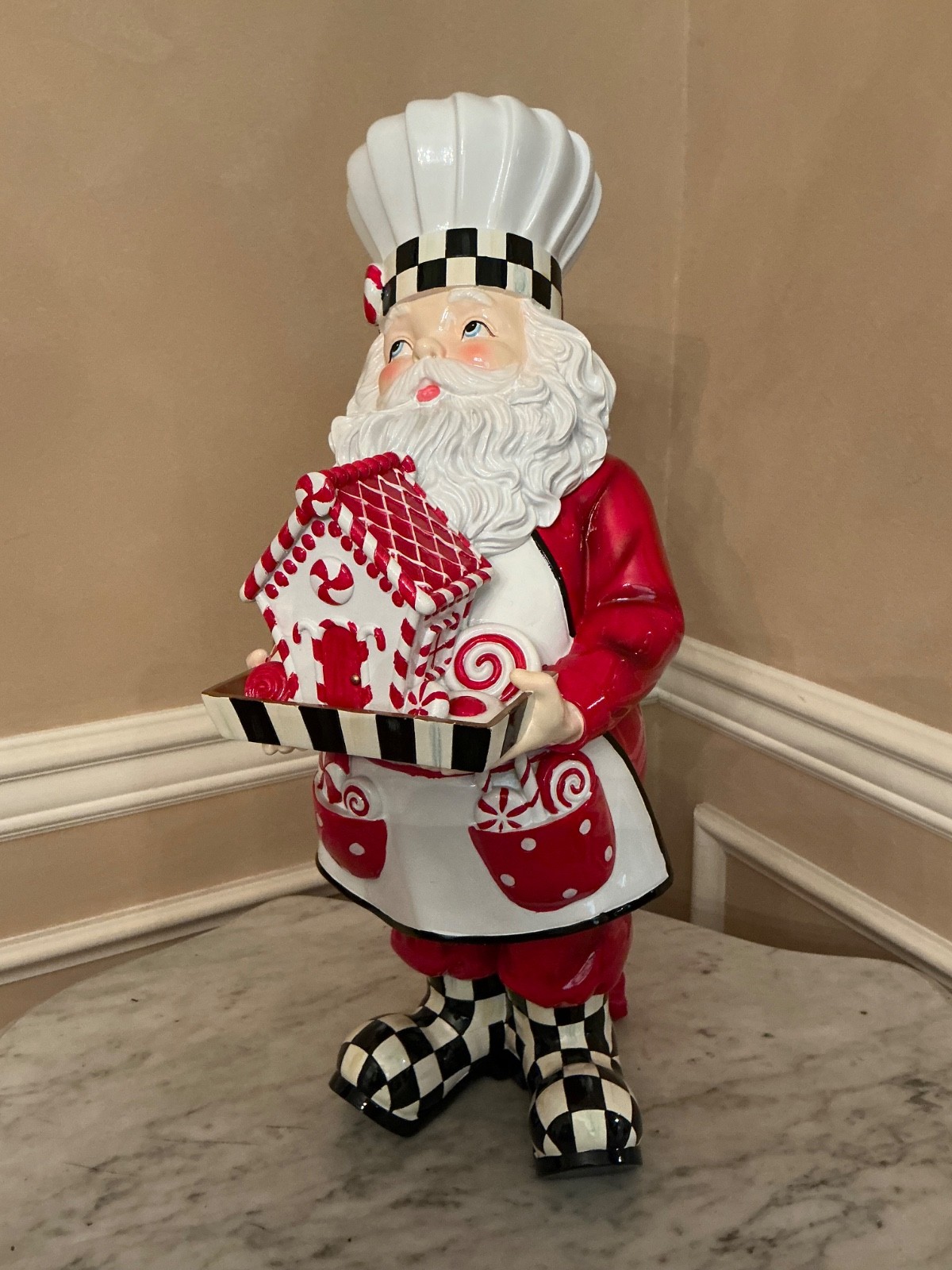 Rare MacKenzie-Childs Courtly Check Peppermint Chef Santa