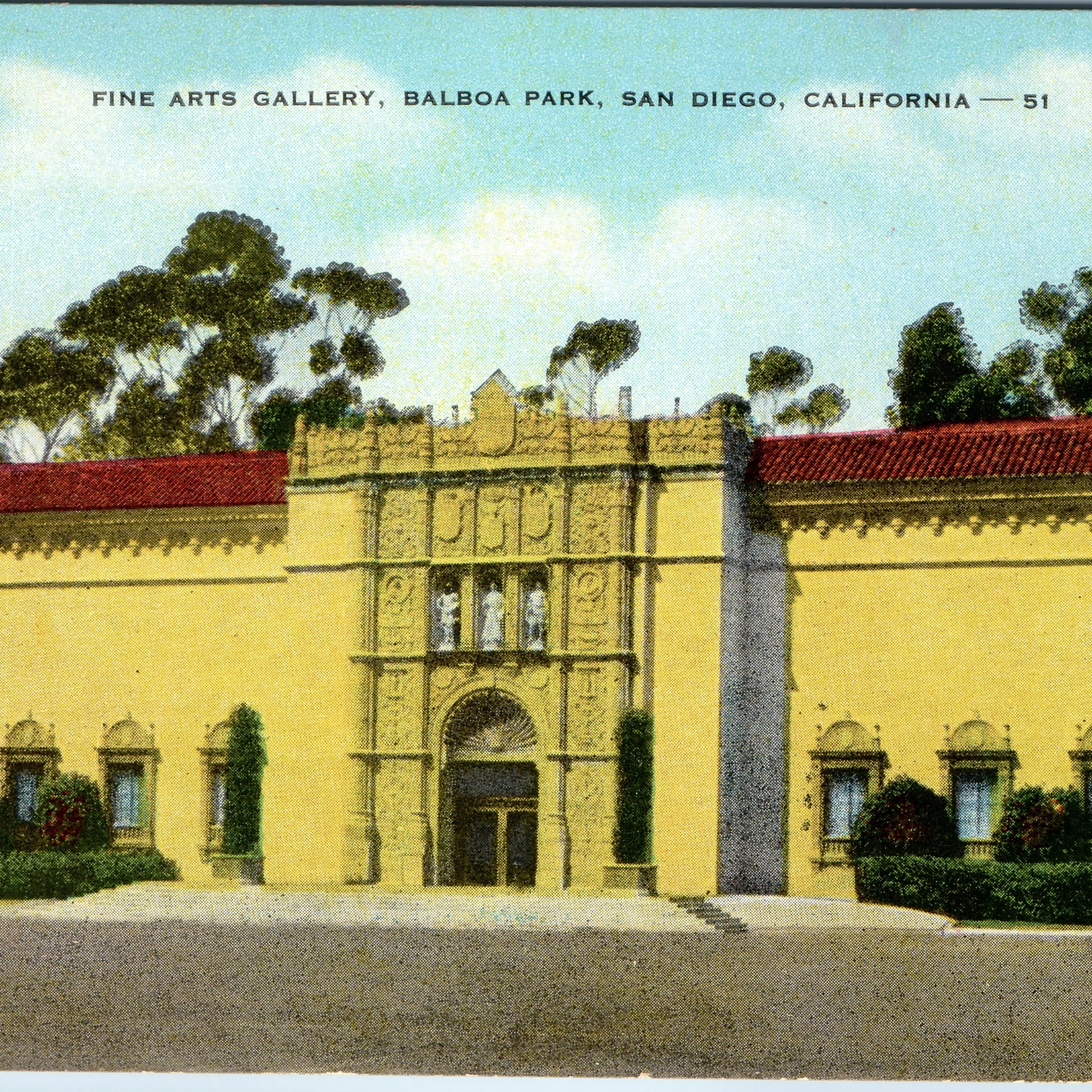 c1940s San Diego CA Balboa Park Postcard Fine Arts Gallery Spanish Renaissance