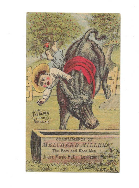 Early Victorian Trade Card Melcher & Miller Lewiston ME Boots and Shoes