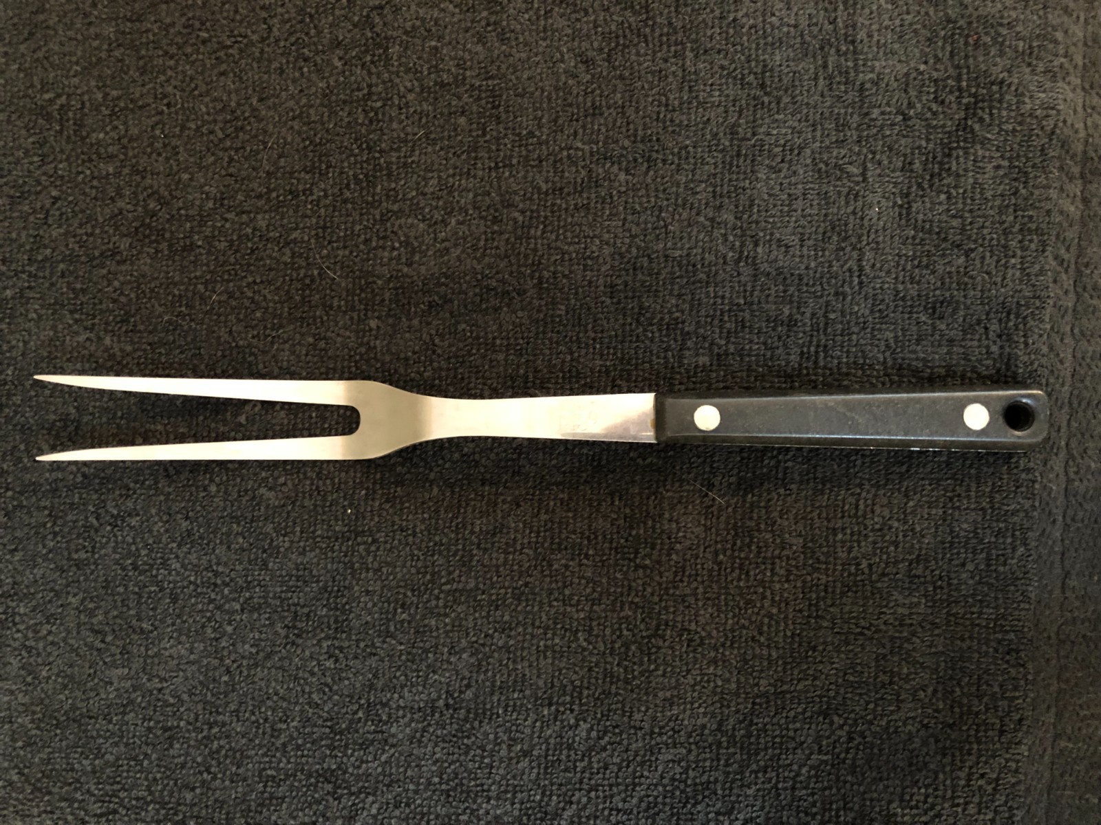 Vintage EKCO FLINT Carving Fork 2 Prong Stainless Vanadium USA Black Arrowhead
