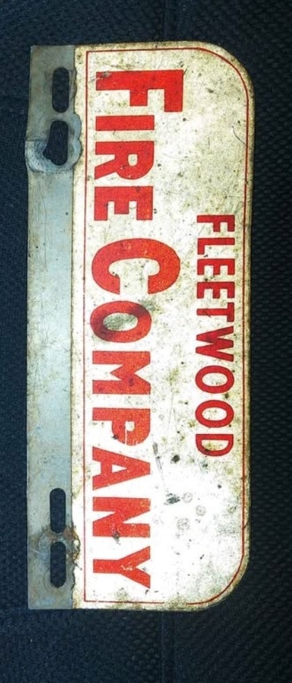 Vintage Fleetwood PA Fire Truck License Plate Topper Authentic Apparatus Sign