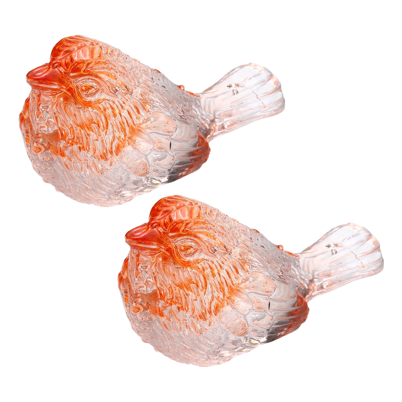 2Pcs 3.7Inch Small Glass Birds Figurines for Home Decor, Orange