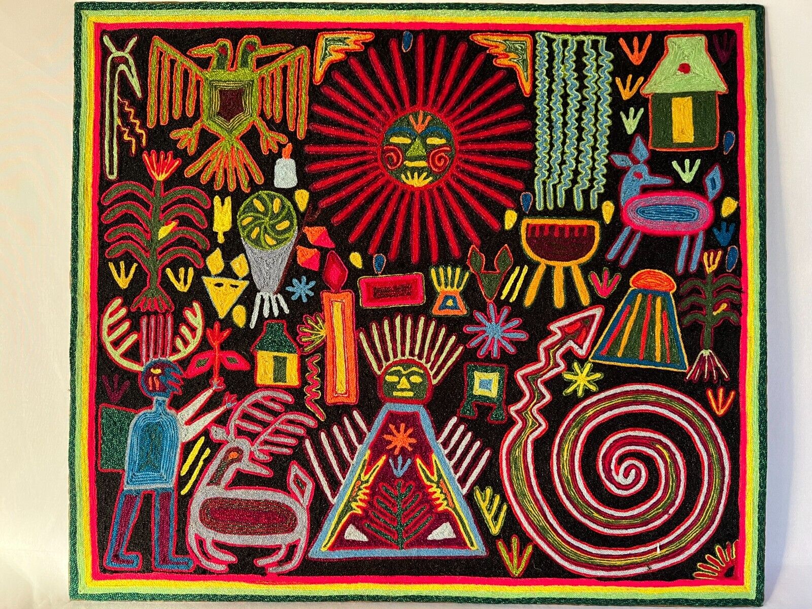 Vintage Huichol Indian Yarn Painting - 21.5