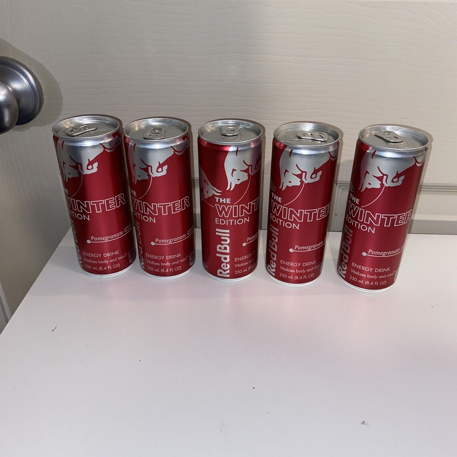 FIVE (5) Cans Red Bull Winter Edition Pomegranate Full 8.4oz Ea Collectible Only