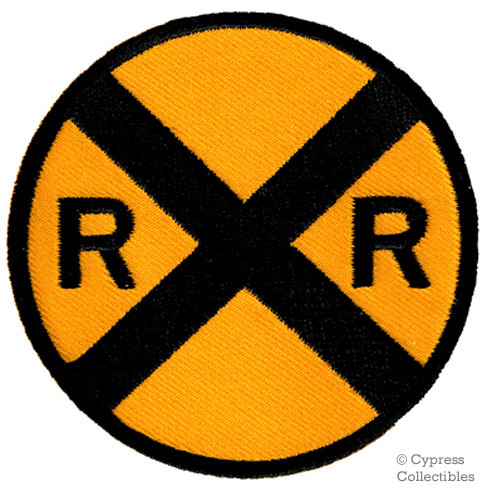 RAILROAD XING PATCH embroidered iron-on ROAD SIGN TRAIN RR CROSSING Railway NEW