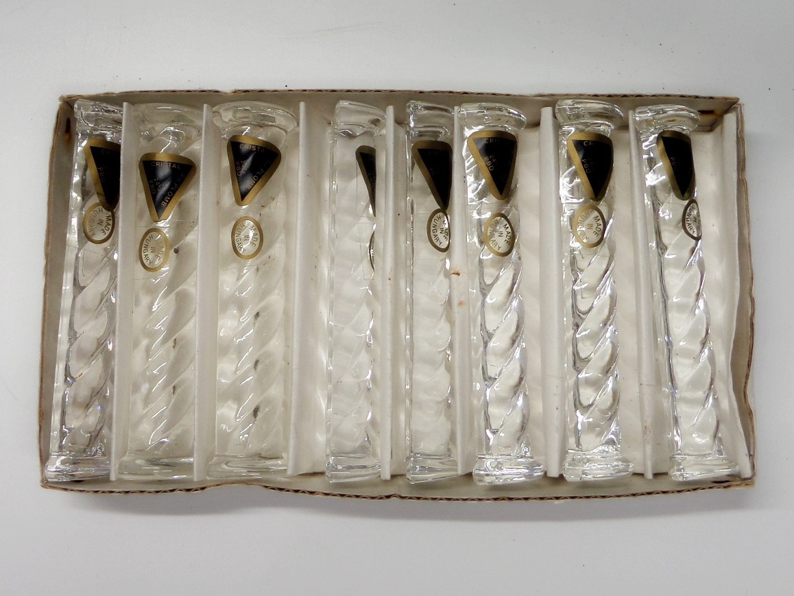 Vintage Kestarto Swirl 24% Lead Crystal Knife Rest, Set Of 8, Made In Hungary