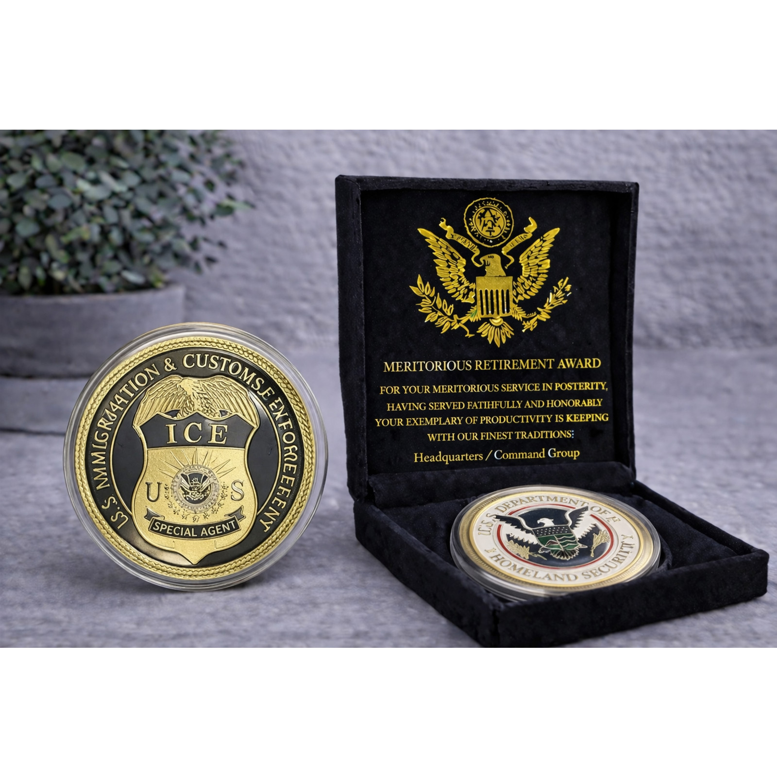 US Immigrations Customs Coin ICE Special Agent W/ Retirement Award