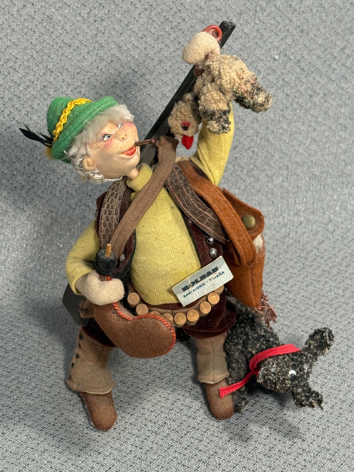 1950\'s Roldan Klumpe Norwegian Duck Hunter w/Hound Dog Felt  Figurine Orig Tag