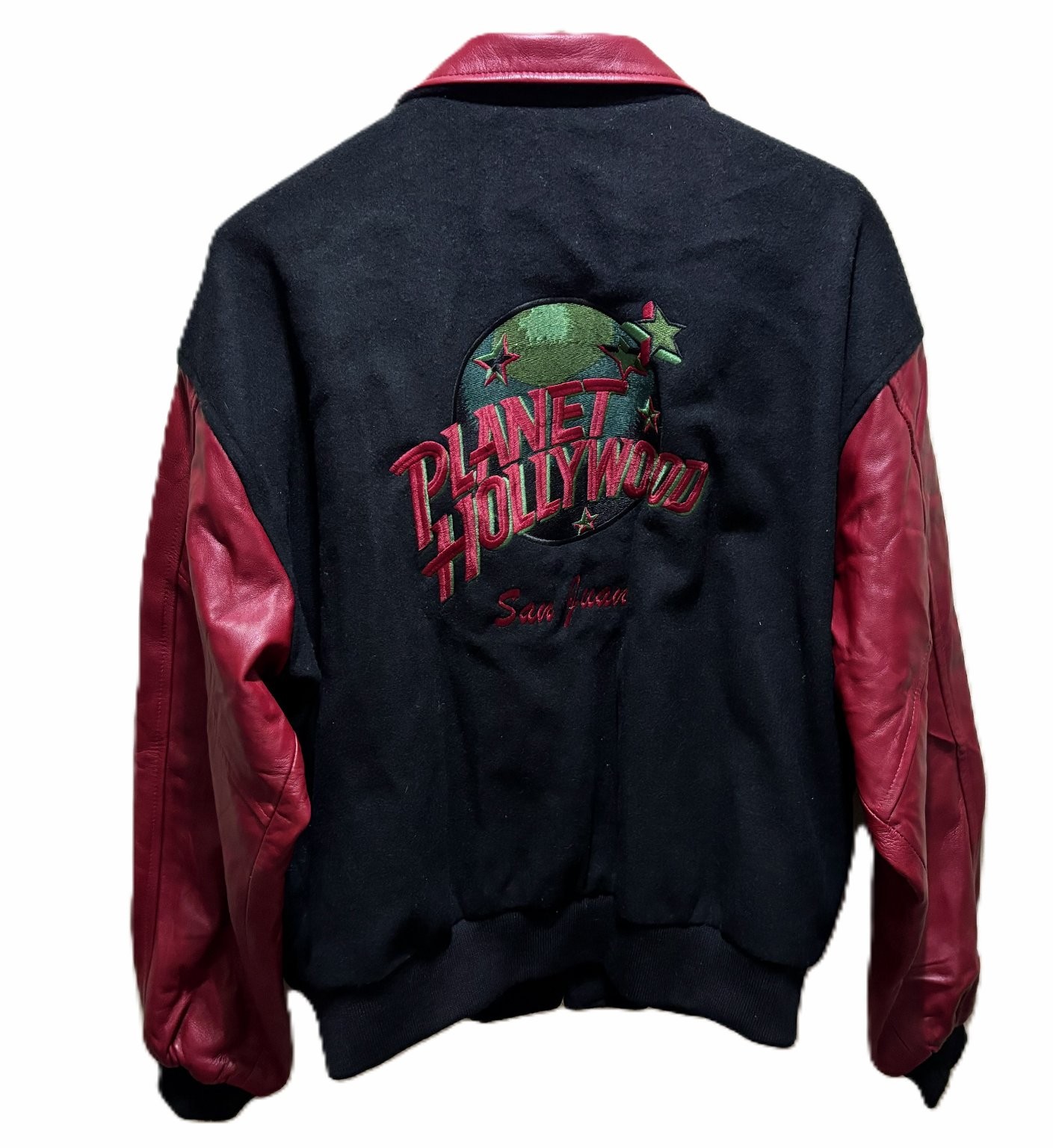 Vtg Planet Hollywood San Juan Puerto Rico Red Black Varsity Wool Jacket Leather