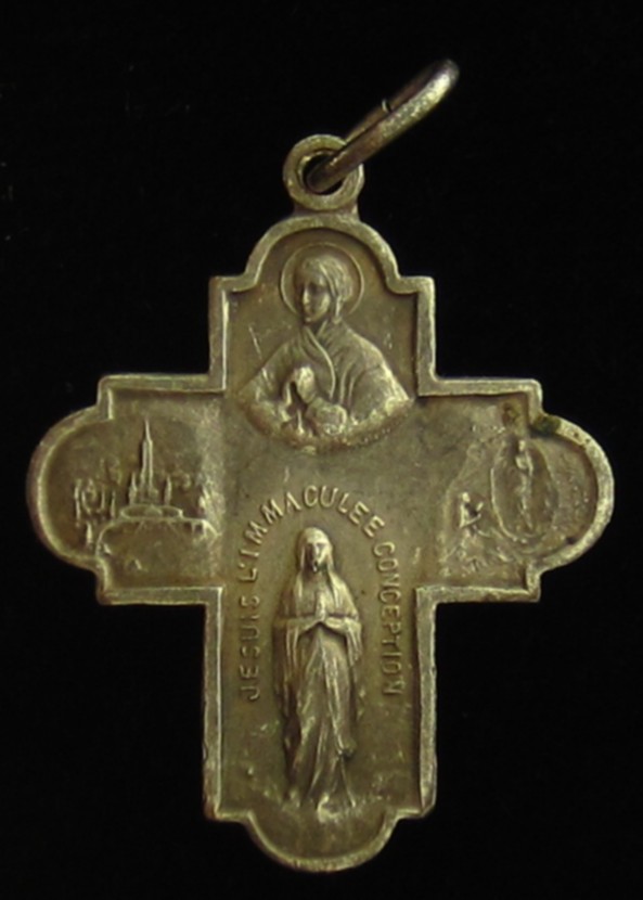 Vintage Cross Medal Catholic Mary Lourdes Centenaire St Bernadette Lightweight Vintage Cross Medal Catholic Mary Lourdes Centenaire St Bernadette Lightweight