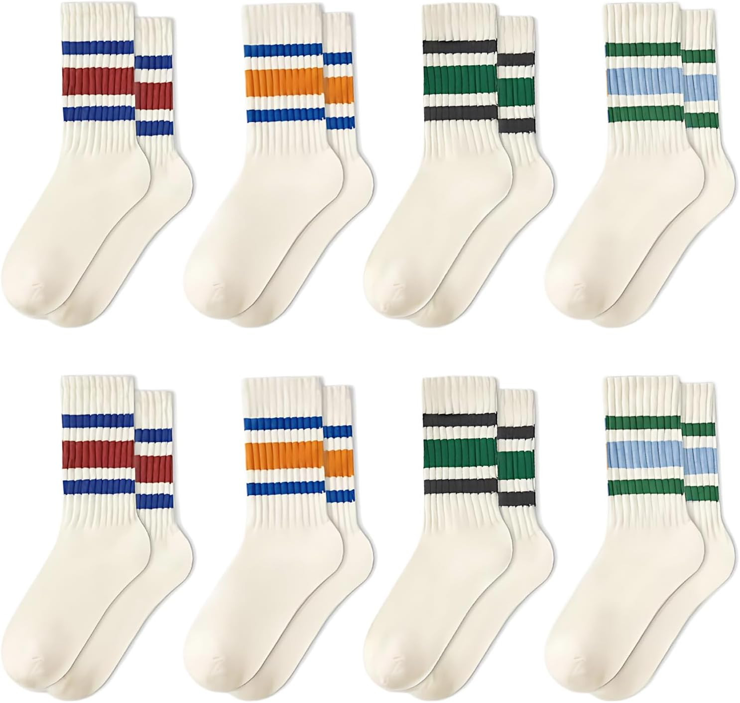 8 Pairs Striped Tube Socks, Vintage Socks with Stripes