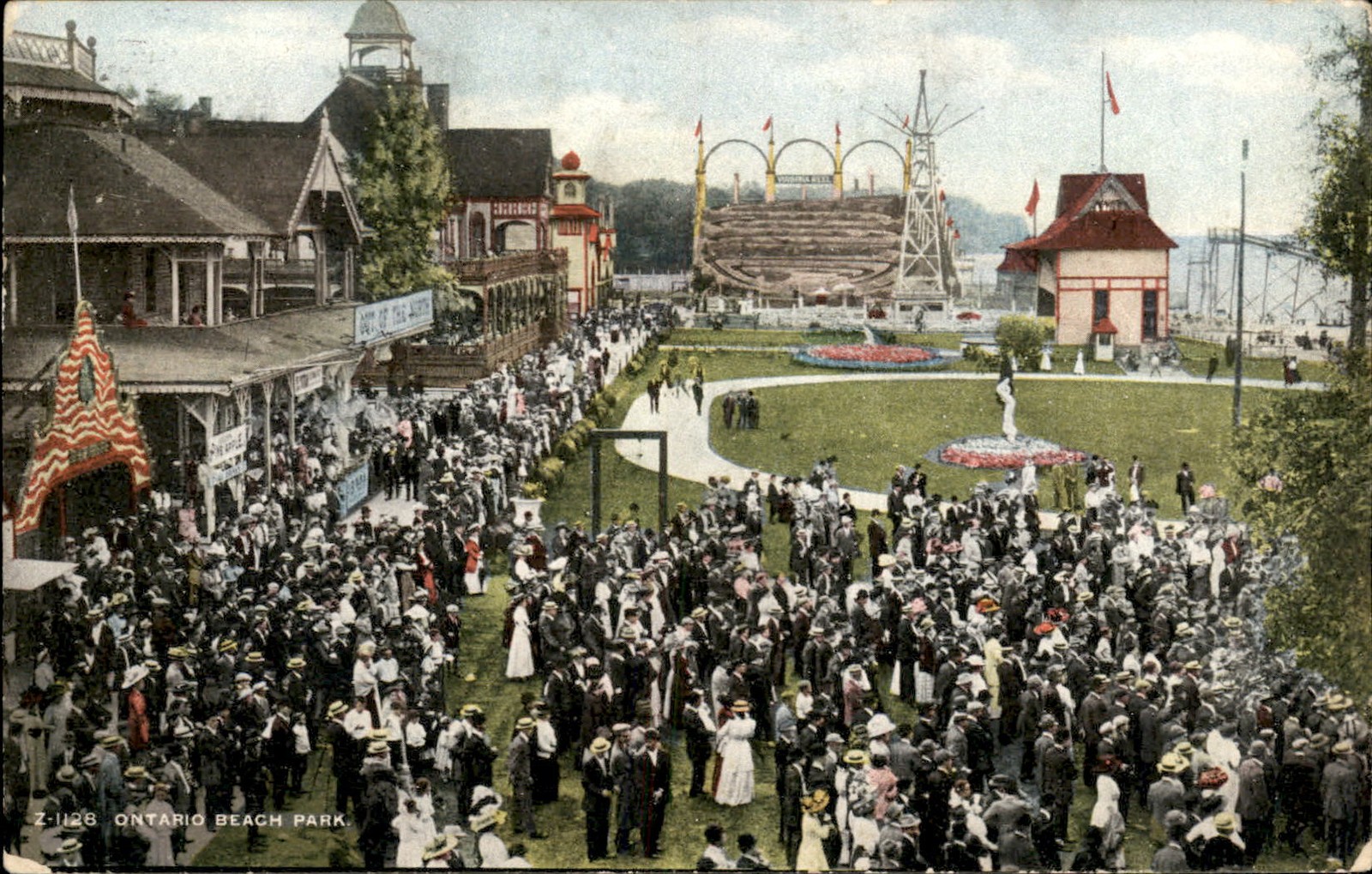 Ontario Beach Park NY Amusement Park Crowd c1900s-10s Vintage Postcard