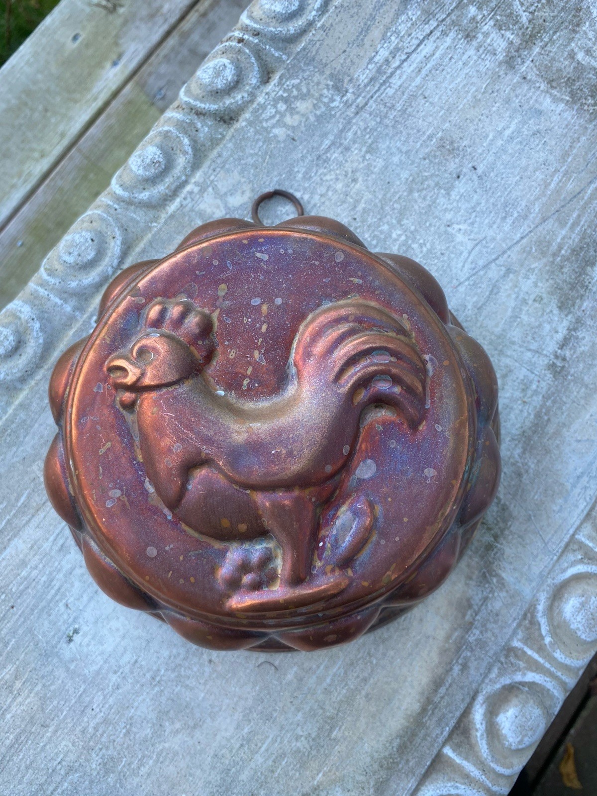 Vintage Antique Round French Copper Rooster Jello Cake Mold Vintage Antique Round French Copper Rooster Jello Cake Mold