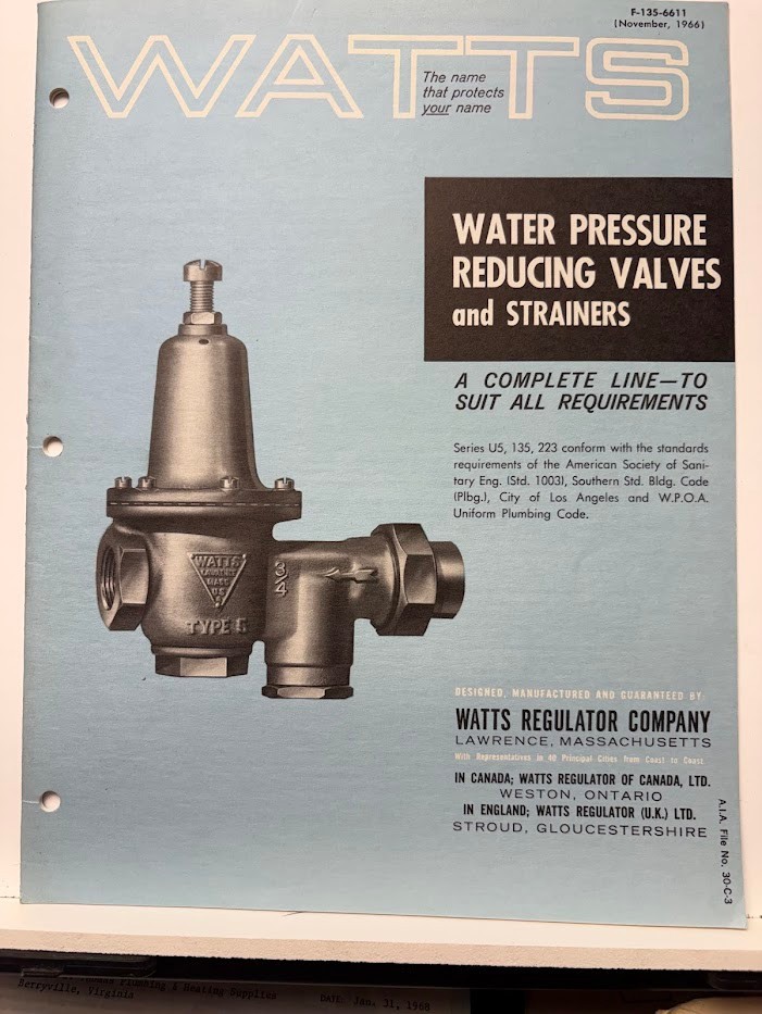 Vtg Watts Regulator Co Catalog 1966 Water Pressure Reducing Valves Strainers