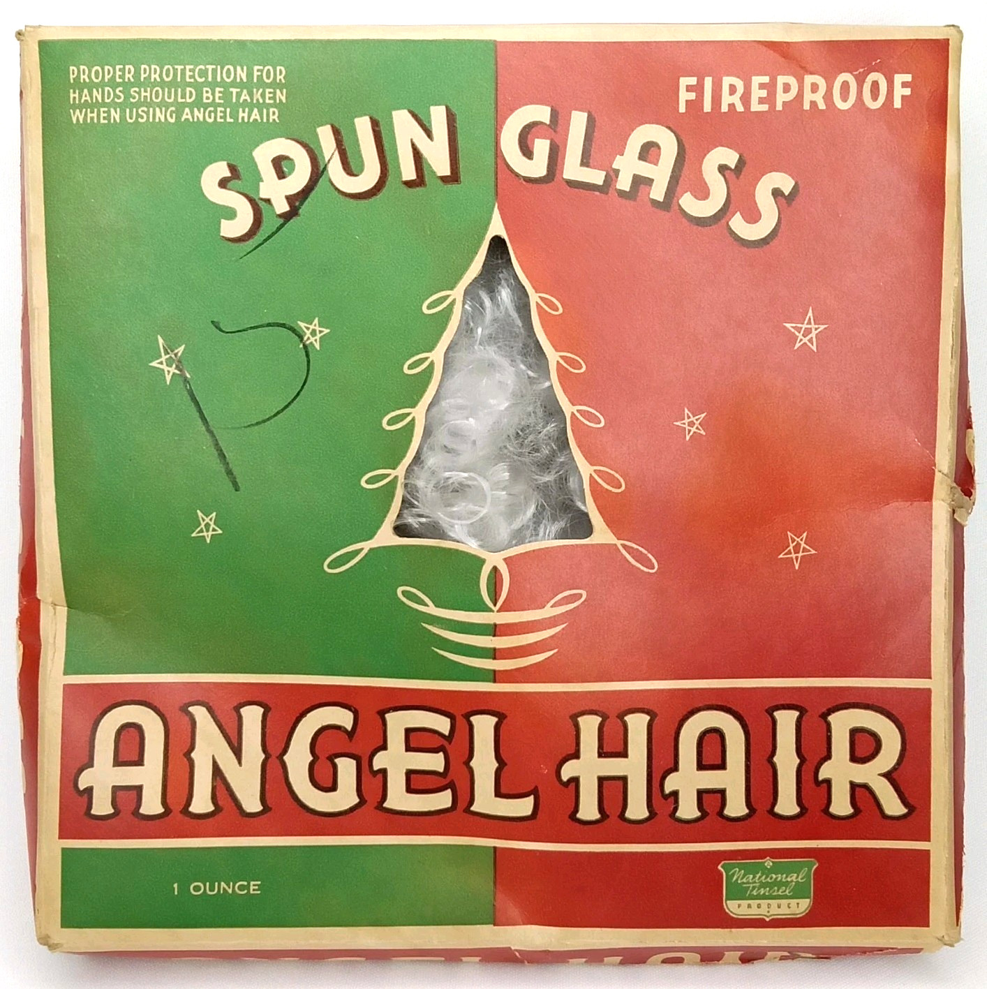 Vintage 1950s National Tinsel Company Spun Glass Angel Hair With Original Box
