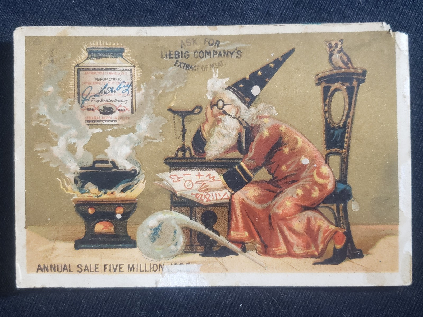 c1890 Victorian Trade Card Liebig Extract Of Meat, Wizard Sleeping
