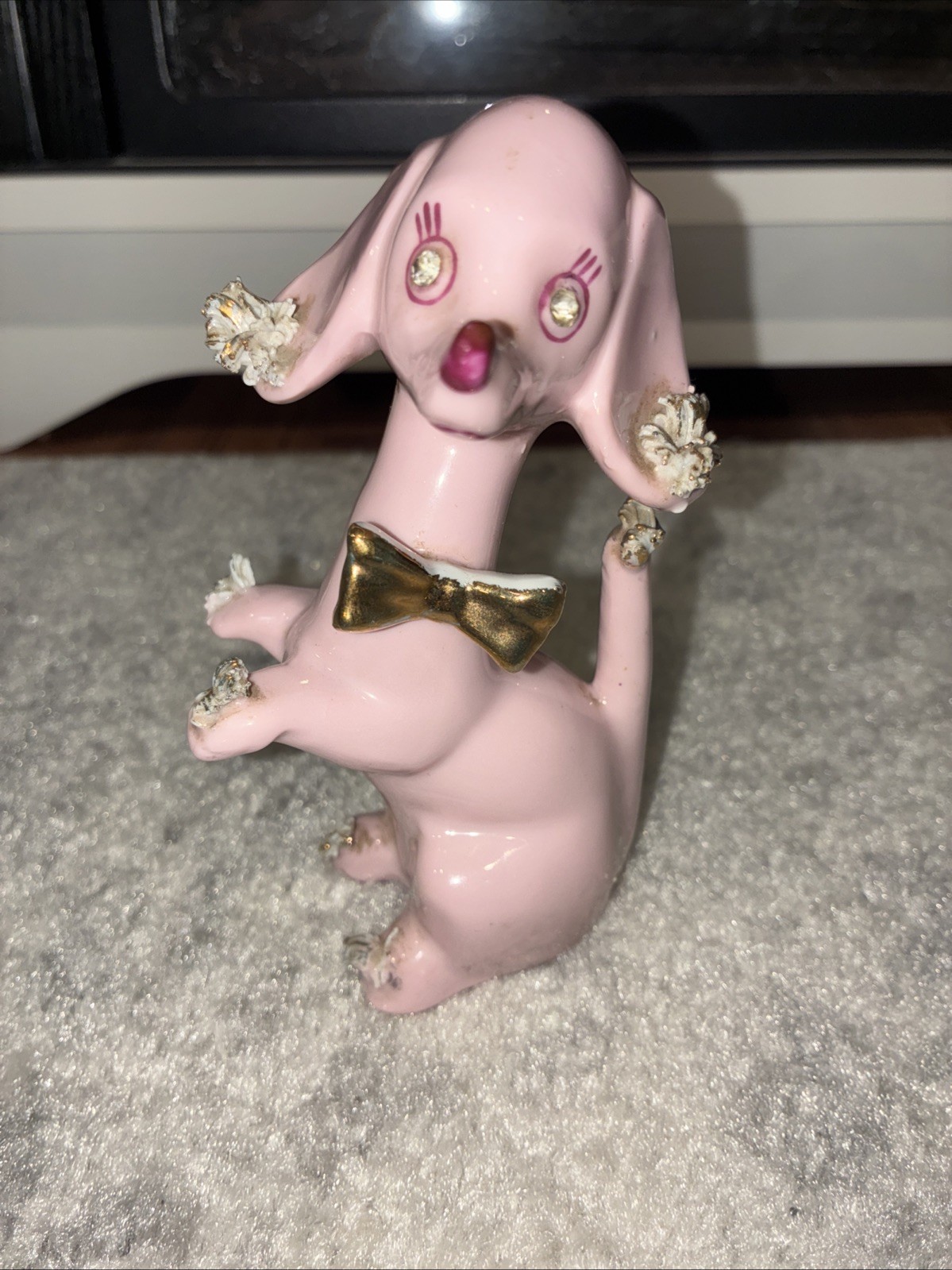 Vintage  1950s Thames Pink Dog Figurine Spaghetti Trim 5”