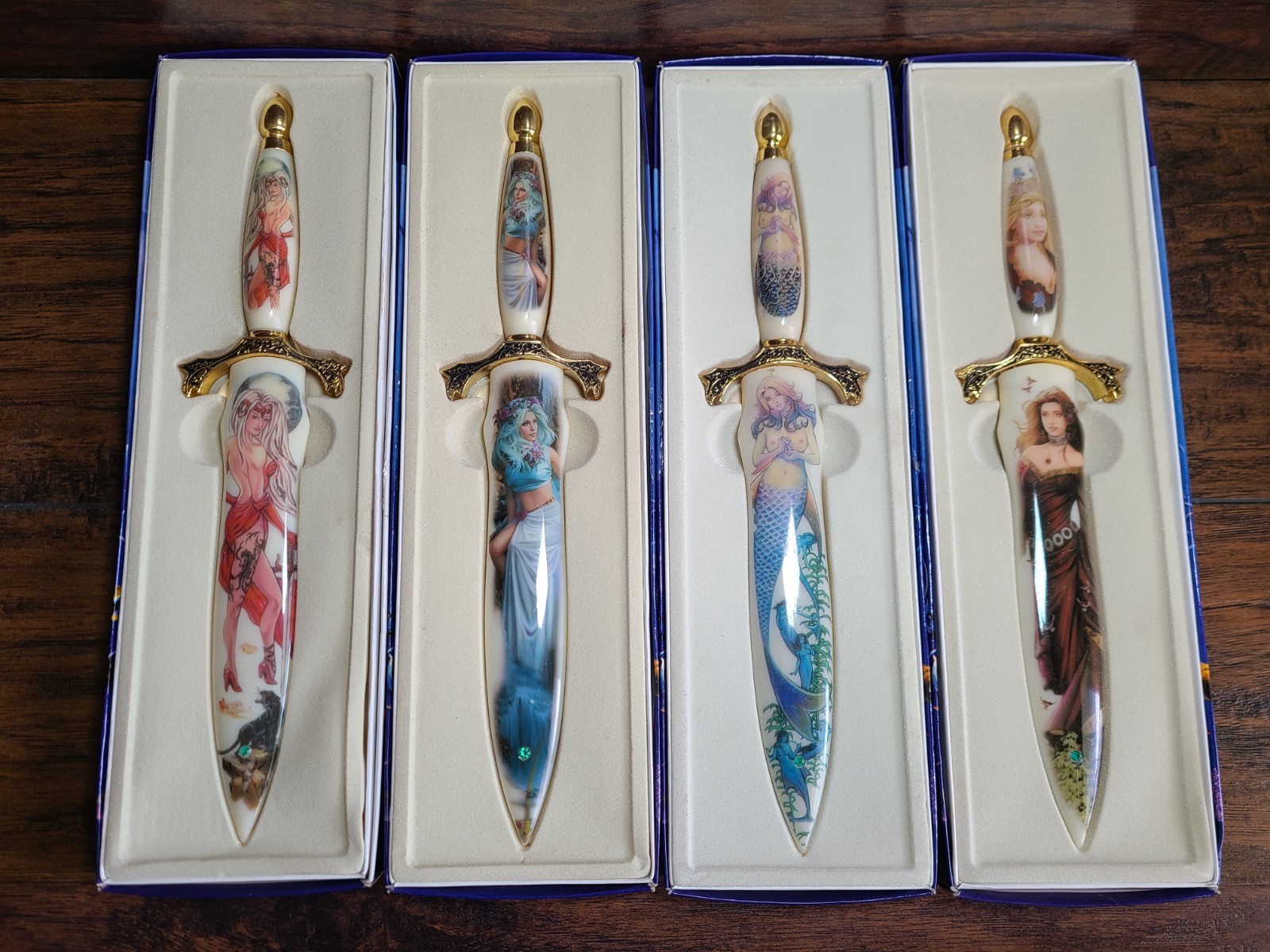 Vintage Sunken Treasure Fantasy Mermaid Dagger Set 4 Pc Decorative, Gift Box