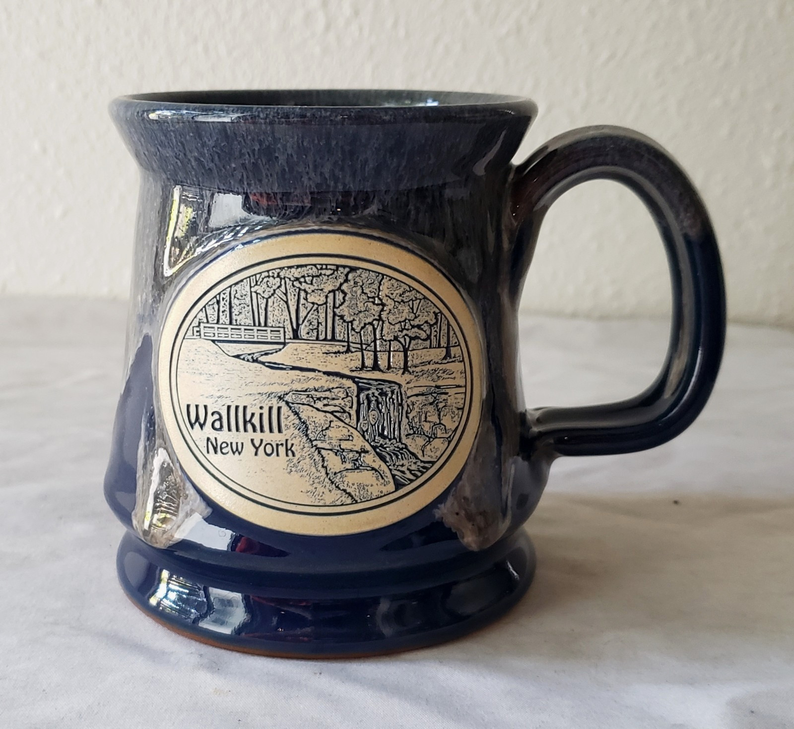 Deneen Pottery 12 oz Hand-Thrown Wallkill New York Blue Drip Glaze Mug