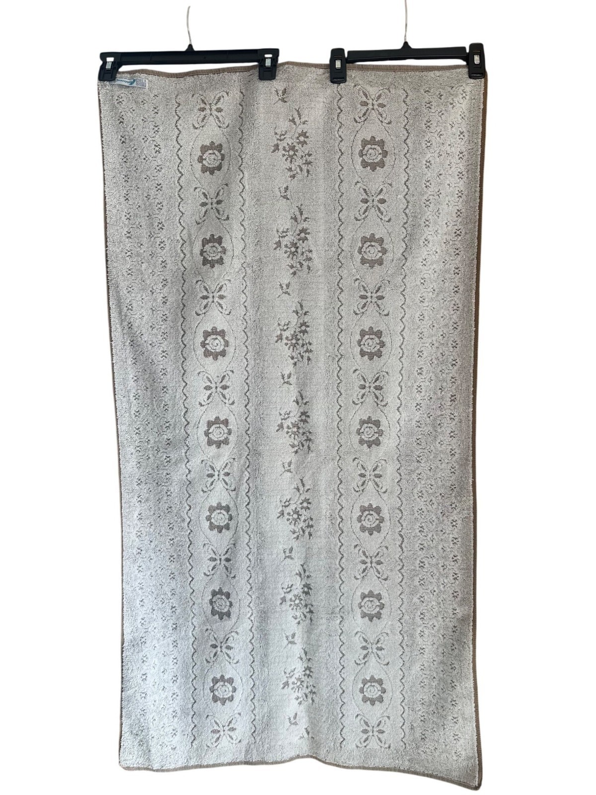 VTG Fieldcrest Floral Medallion Bath Towel Beige Brown Terry Cloth 26x48 Scroll