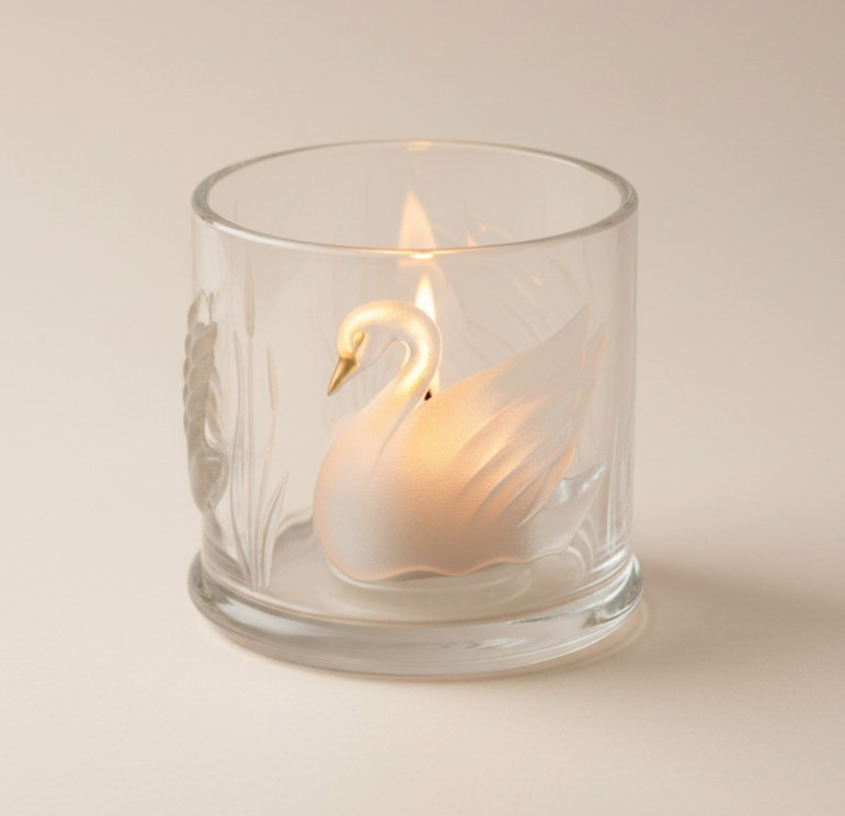 Gloria Vanderbilt Swan Candle Holder Teleflora Glass Signed 3.5\