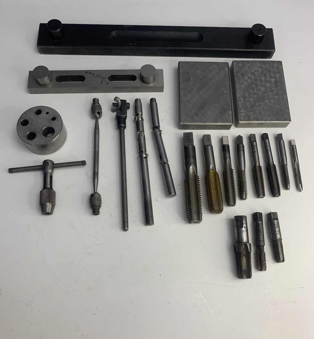 Machinist Junk Drawer Lot Mix Tools Taps Block T Handle Sine Bar Assorted 21 Pc
