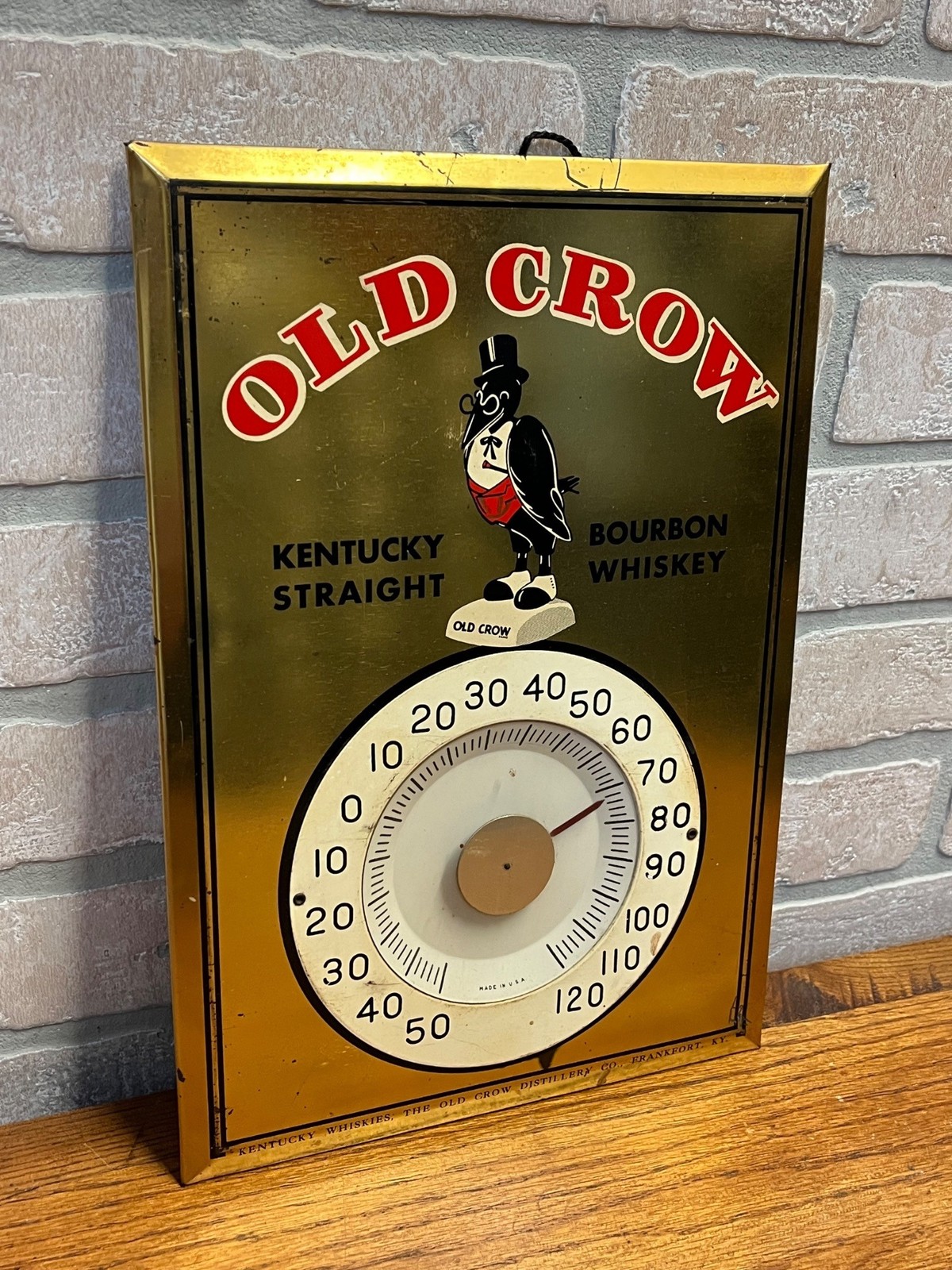 Vintage Original Old Crow Kentucky Whiskey Tin Thermometer Sign 13\ Vintage Original Old Crow Kentucky Whiskey Tin Thermometer Sign 13\