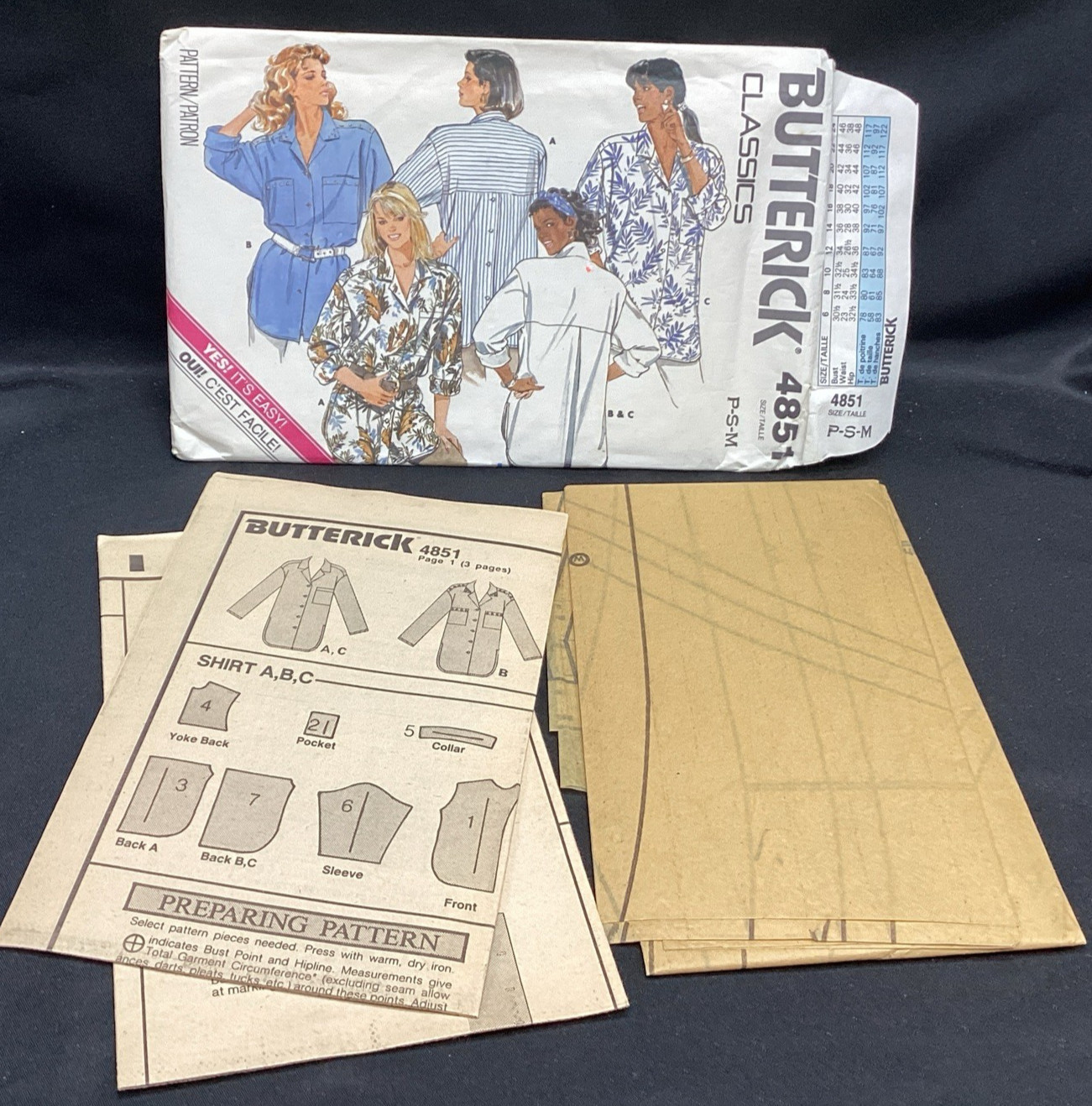 Vtg Sewing Pattern, Butterick 4851, shirt, 6-14, Uncut ships free Vtg Sewing Pattern, Butterick 4851, shirt, 6-14, Uncut ships free