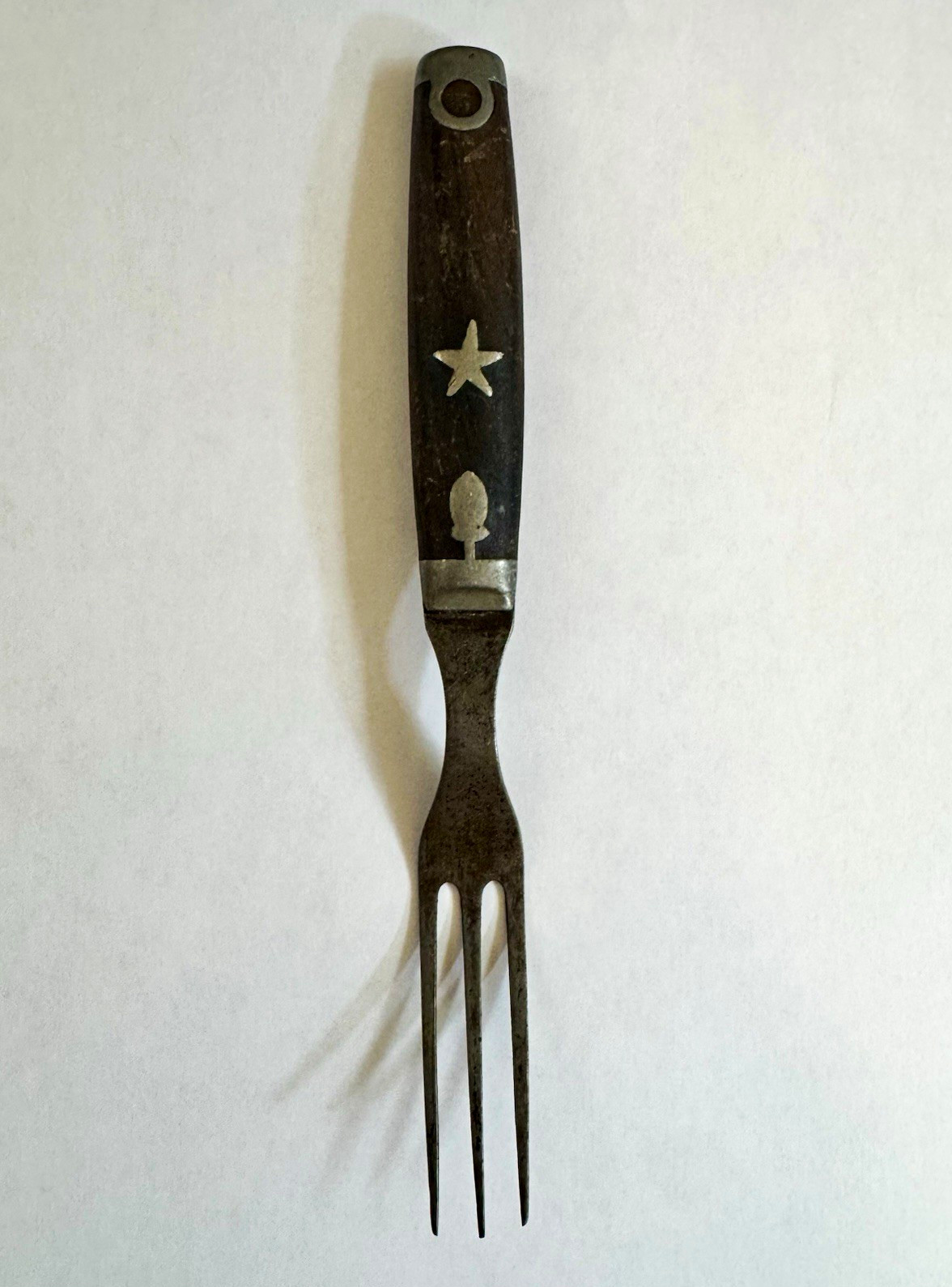 VERY RARE Civil War Era Vintage 3-Tine Metal Fork with Dark Brown Wood Handle