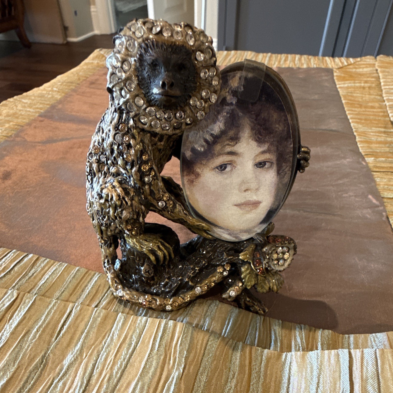 Vintage Jay Strongwater jeweled monkey picture frame. 