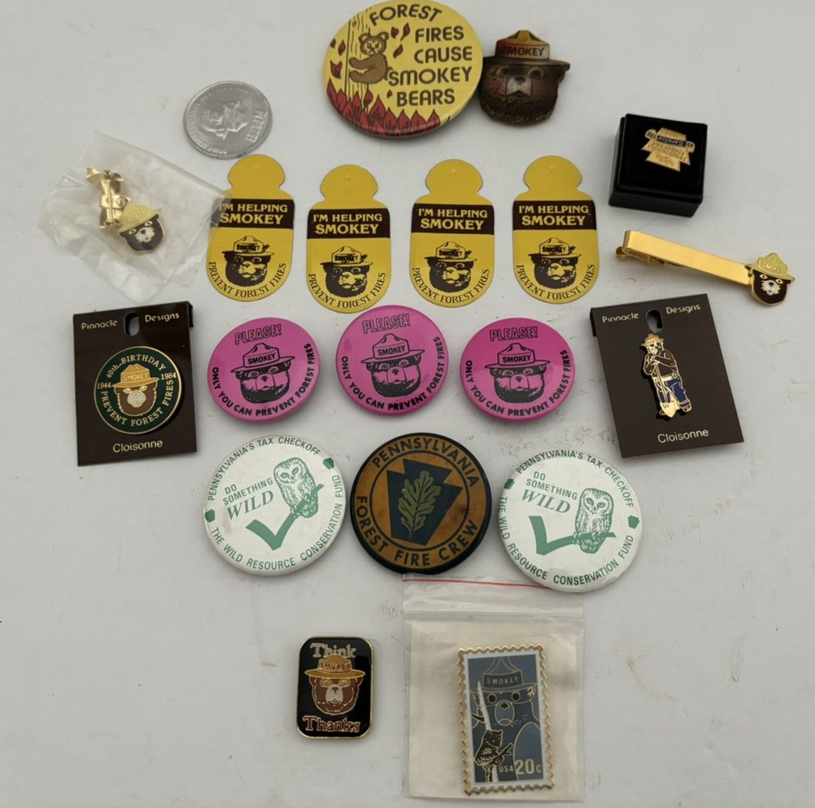 Vtg Smokey Bear Mis. lot of 20 Items (Pins, Lapel Pins & Advertising Items)