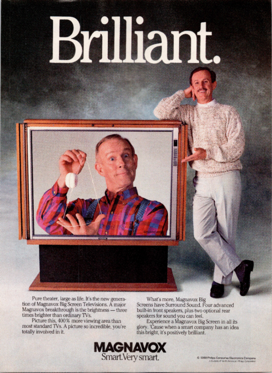 Magnavox Big Screen TV 1988 Vintage Original Print Ad Retro Electronics