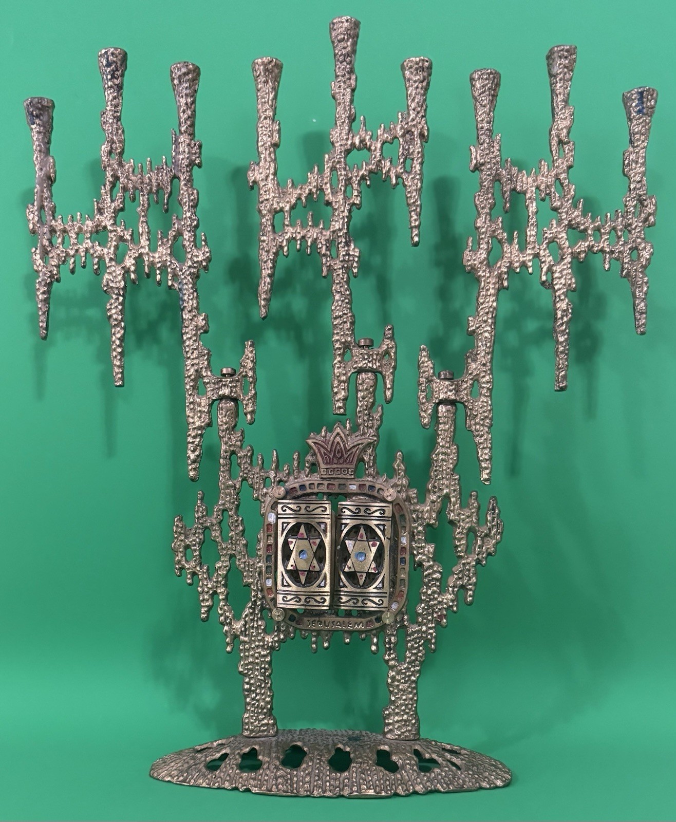 Vintage Andrea By Sadek Brass Jerusalem Hanukkah Menorah 9 Light Judaica