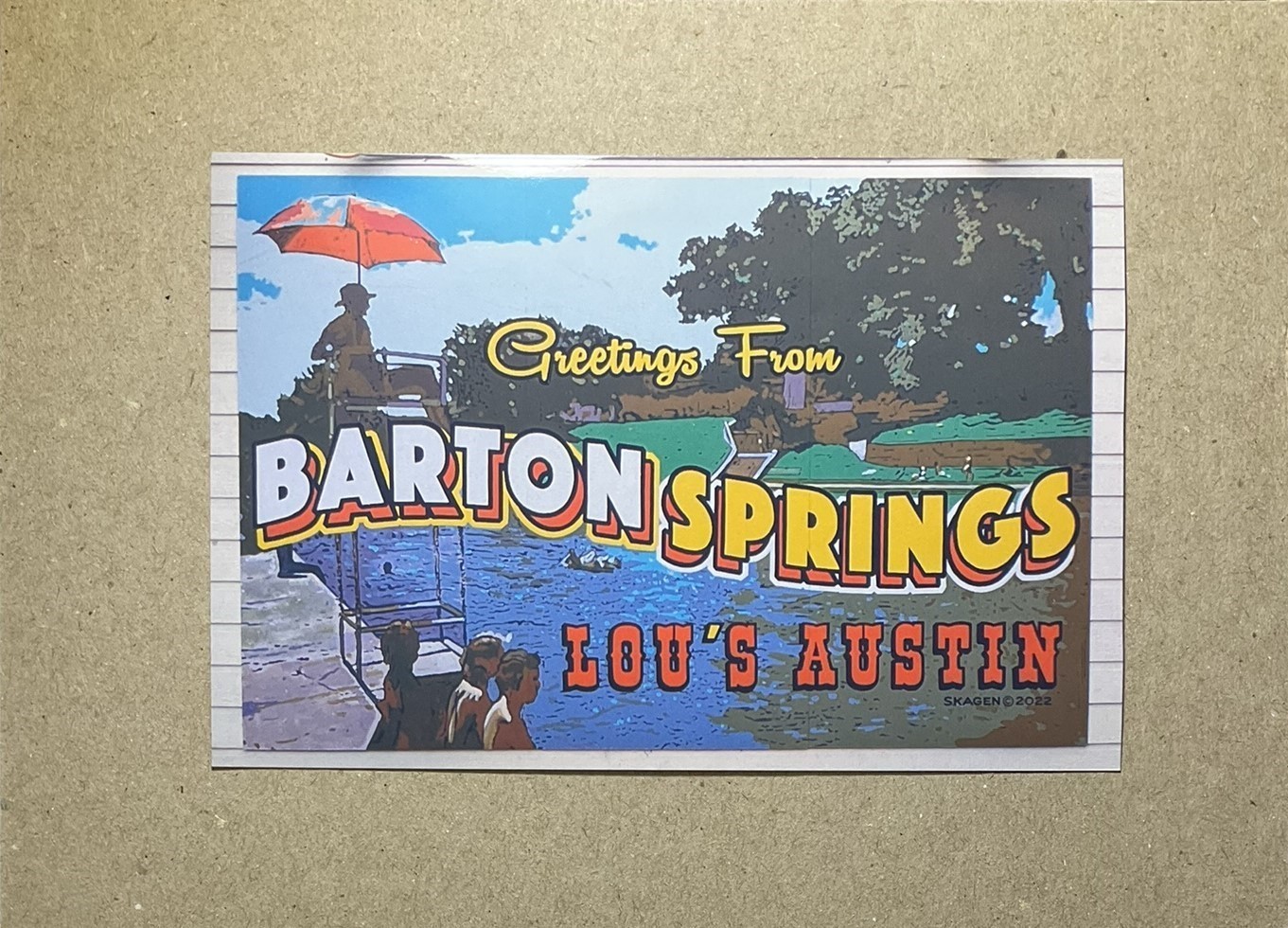 New postcard 4x6 Greetings from Barton Springs Mural Austin Texas