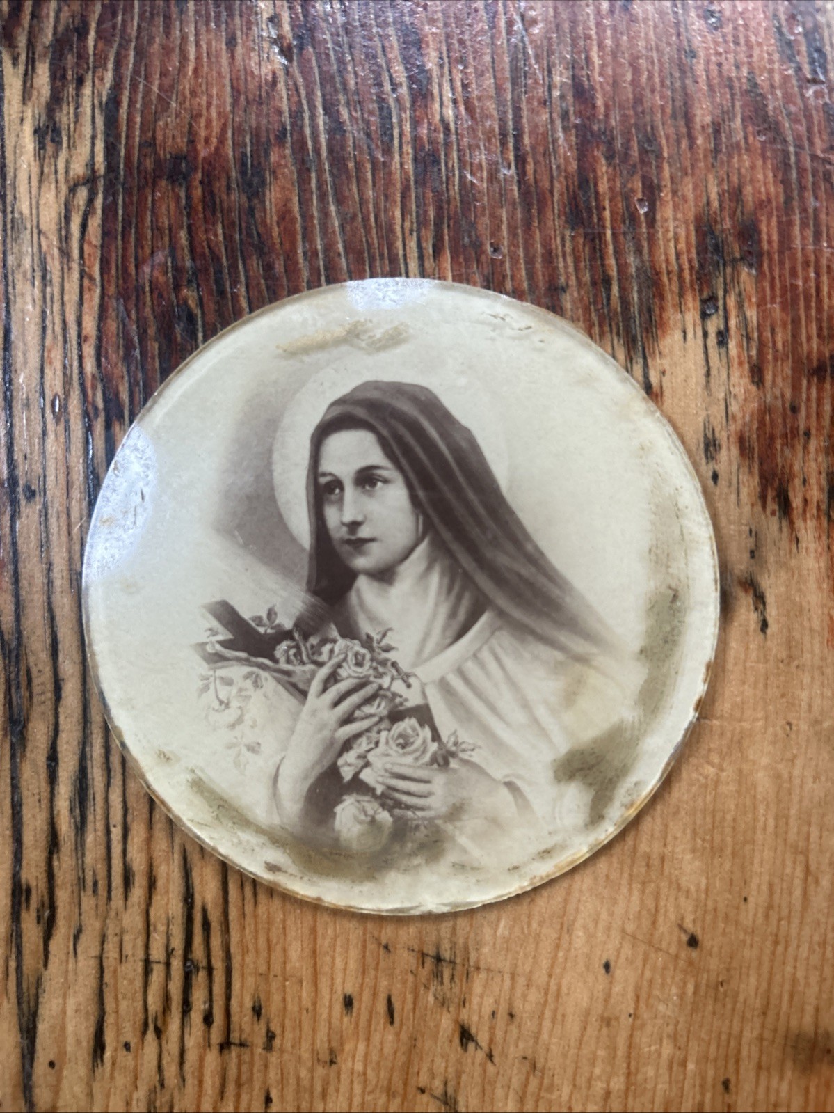 St. Theresa of Lisieux Convex Bubble Glass Picture Vintage Antique VTG