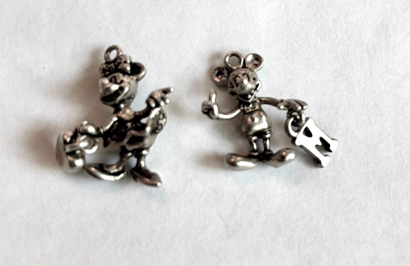 1950's Minnie & Mickey Mouse 3D Solid Charm Pendants 925 Sterling (2)