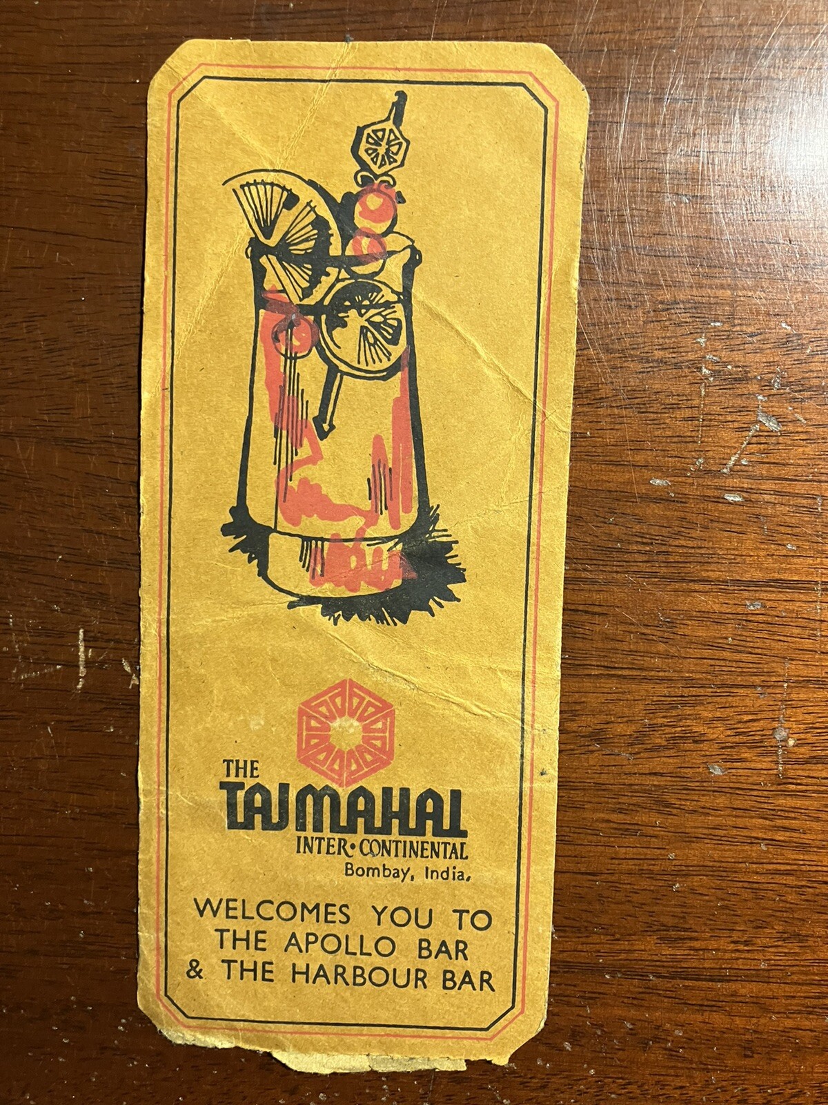 The Taj Mahal InterContinental Bombay India Mumbai Apollo Bar Recipe Ephemera
