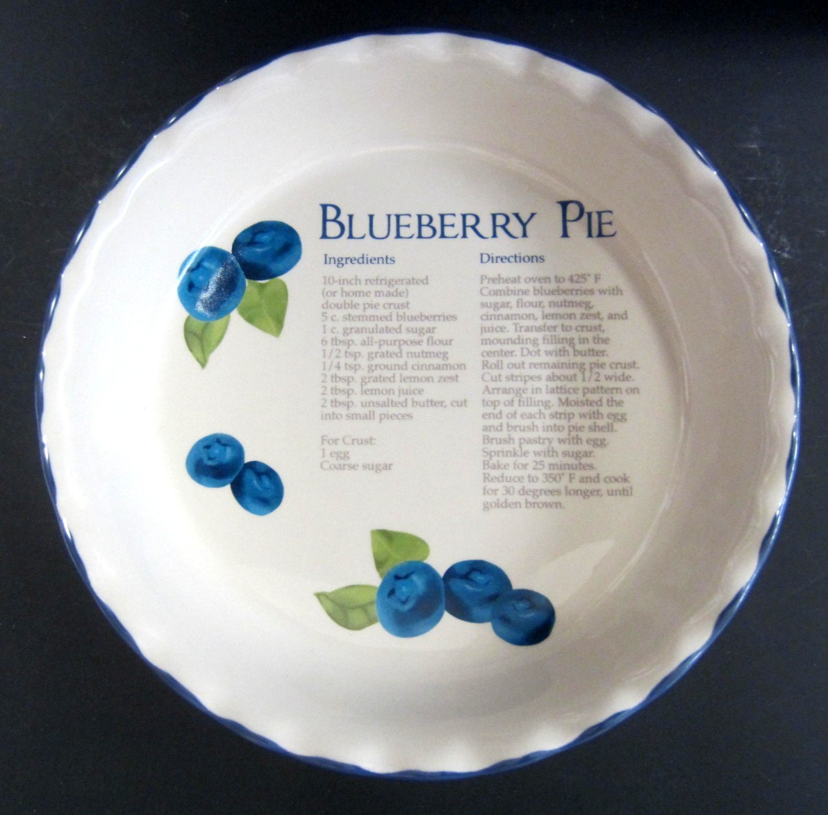 Gold Coast Blueberry Pie Recipe Dish Plate Ceramic Oven Safe Pan 10\ Gold Coast Blueberry Pie Recipe Dish Plate Ceramic Oven Safe Pan 10\
