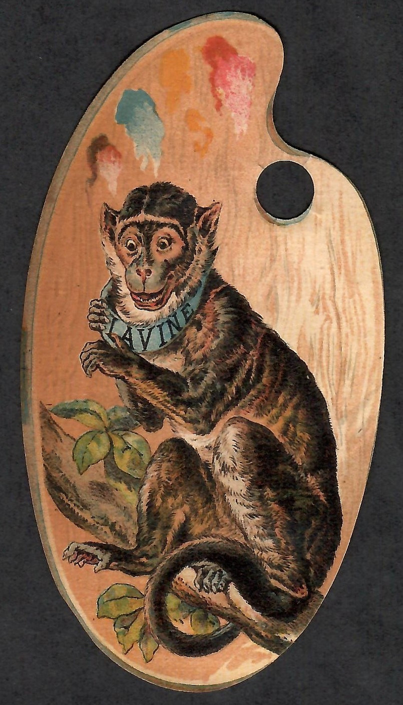 MONKEY~PALETTE DIE-CUT TRADE CARD~LAVINE FOR WASHING, HOUSE-CLEANING, LAUNDRY MONKEY~PALETTE DIE-CUT TRADE CARD~LAVINE FOR WASHING, HOUSE-CLEANING, LAUNDRY