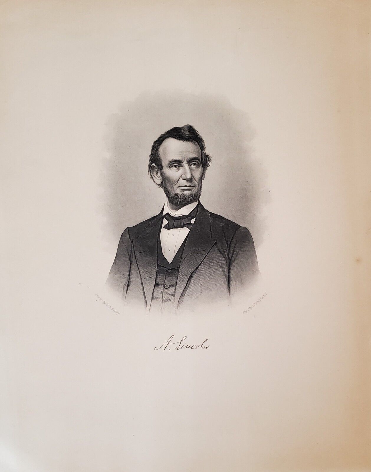 1860s President Abraham Lincoln Original 10x12 Buttre Pencil Etching Brady Photo