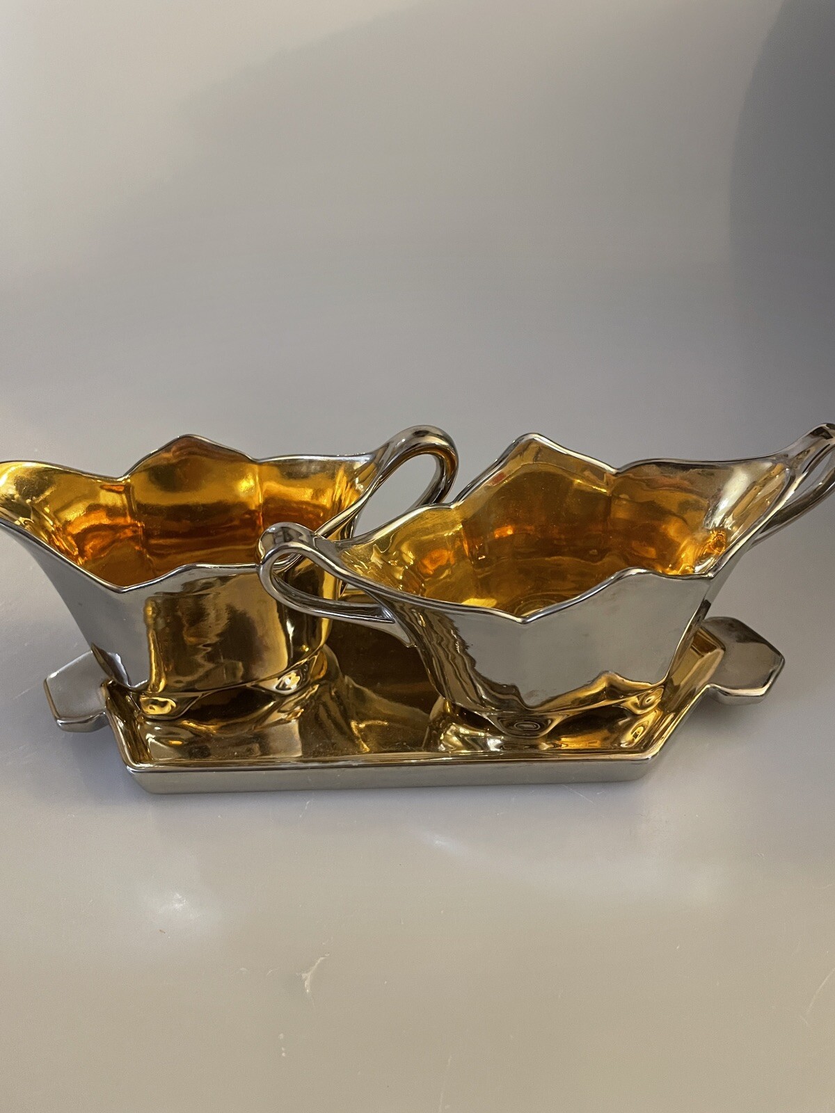 Vintage Hand Painted Gold Silver Sugar Creamer 1925 & 1936