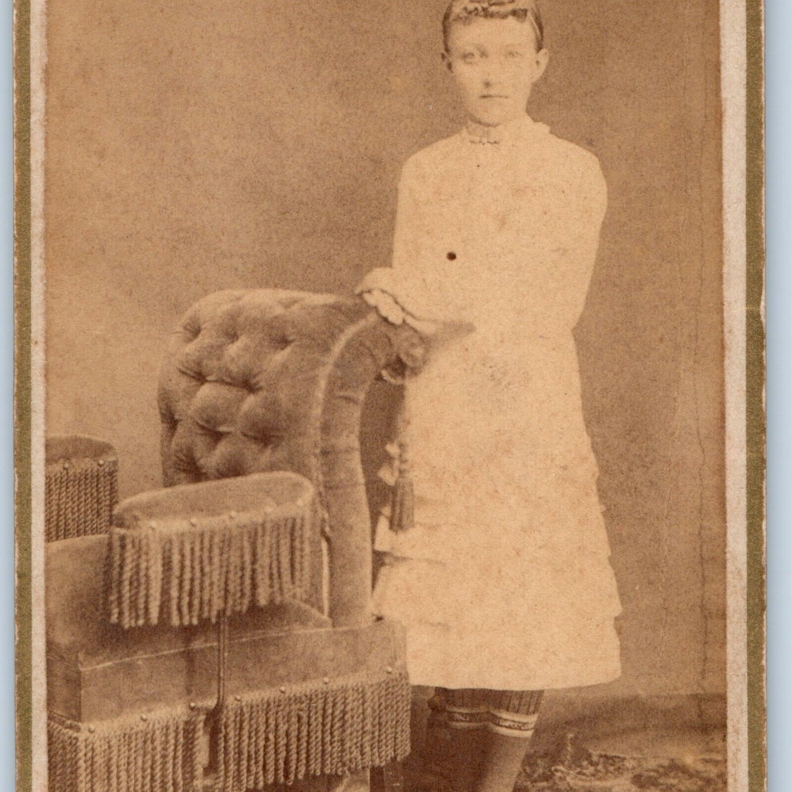 c1870s Nice Young Lady Teen Girl CdV Photo Card Socks Chair Antique Vtg H27