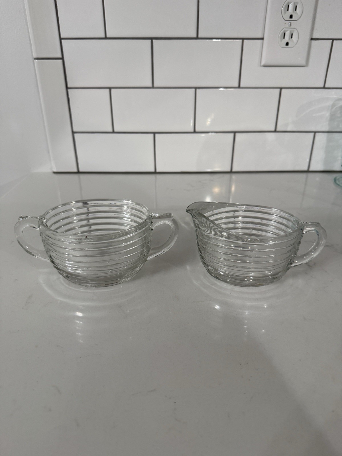 Vtg Anchor Hocking  Manhattan cream and Sugar set