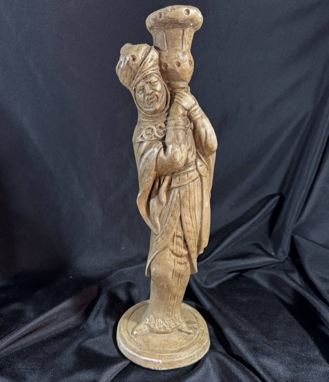 Vintage Style Artistan Hand carved Wise Man Candle Holder 
