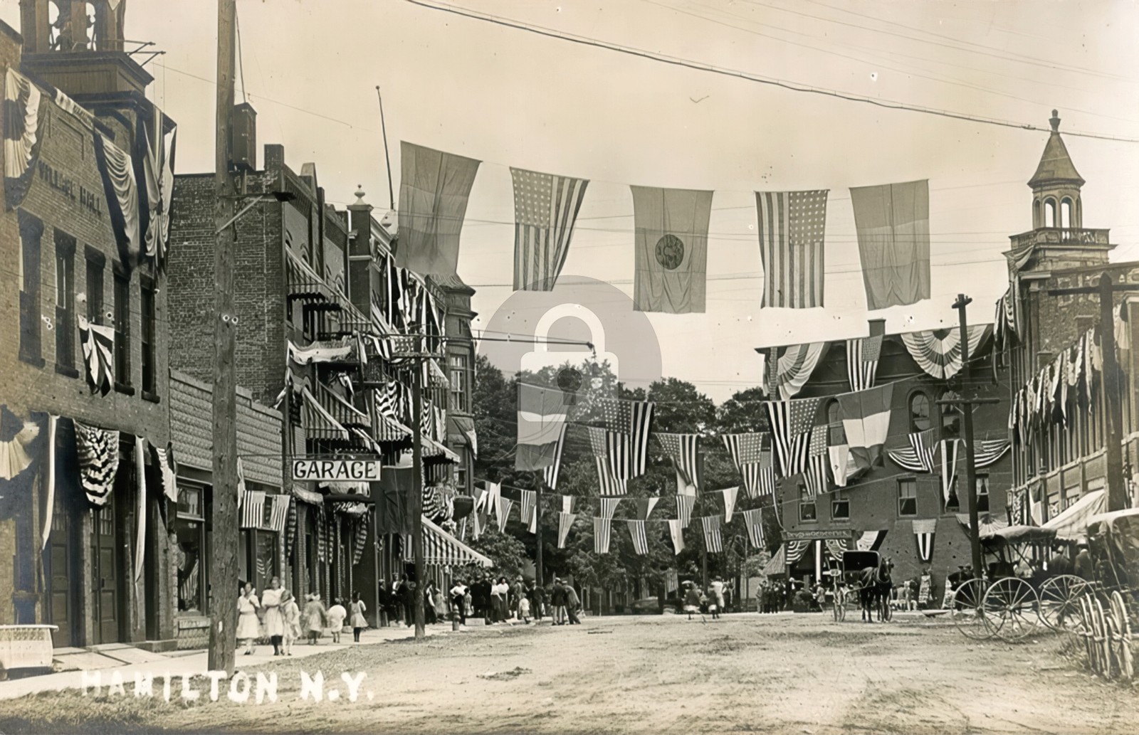 Hamilton NY Village Patriotic Dirt Street Madison Co RPPC Photo Postcard COPY