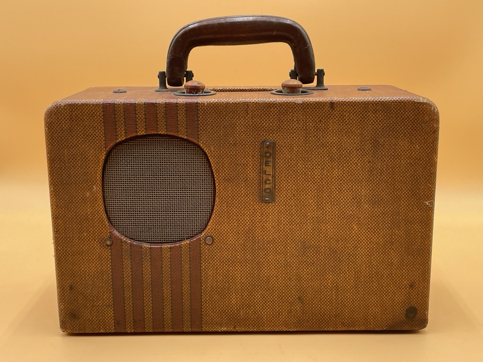 1930’s Delco R-1401 Portable Suitcase-Style Radio - Fabric covered Wooden Case