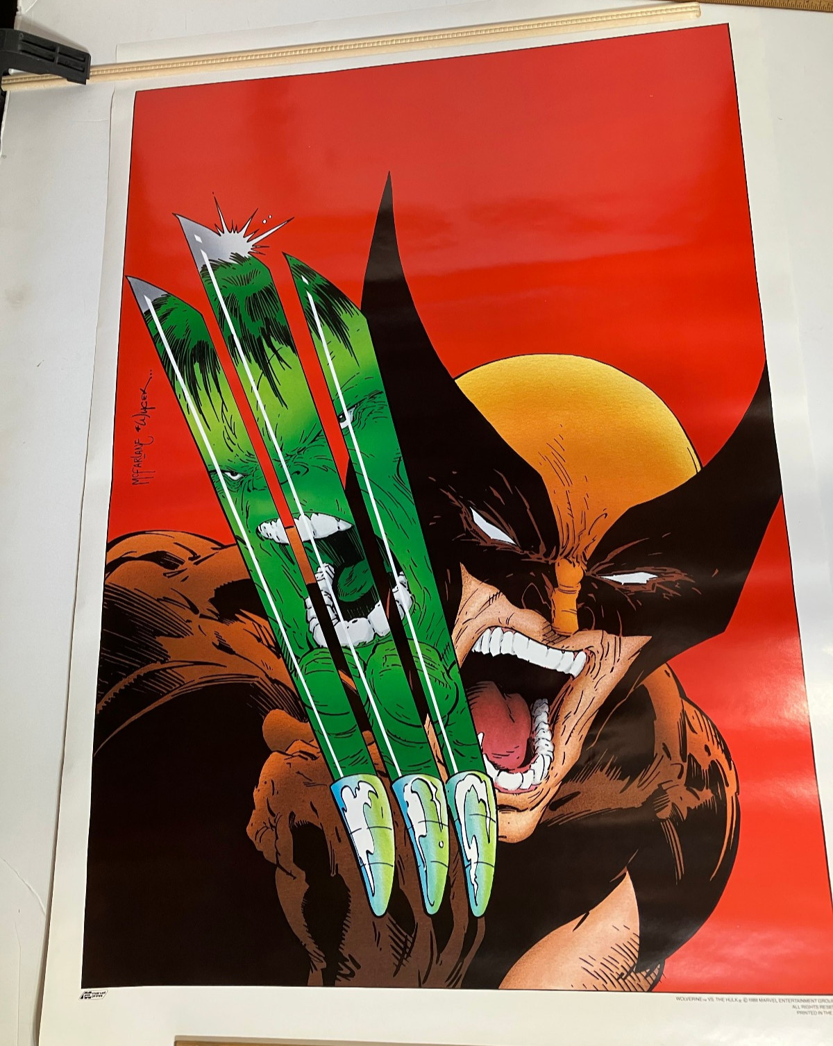 Vintage 1988 Marvel Press Wolverine vs Hulk Poster 22x34 Rare